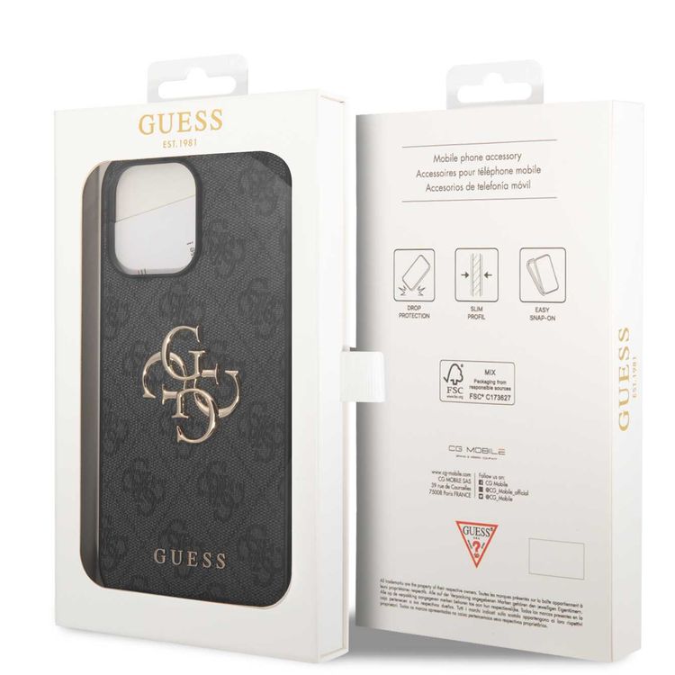 Guess PU Leather Case with 4G Metal Logo - Grey - iPhone 15 Pro