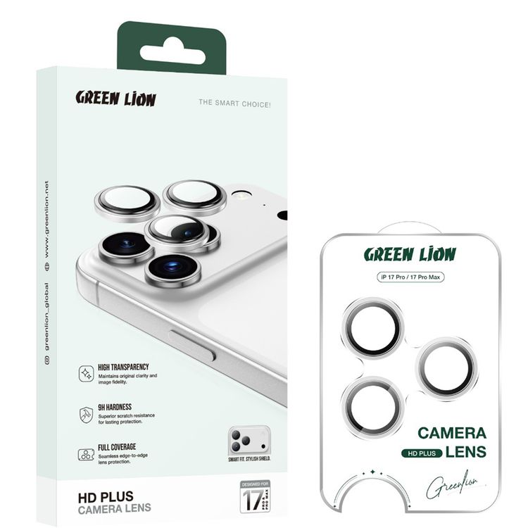 Green Lion HD Plus Camera Lens for iPhone 17 Pro / 17 Pro Max, HD Clarity, Anti-Scratch, Nano Absorpting, 9H Durable Glass, Water Resistant, Anti-Fingerprint, Anti-Glare Coating, Shatter Protection, Easy Installation - Gray Titanium