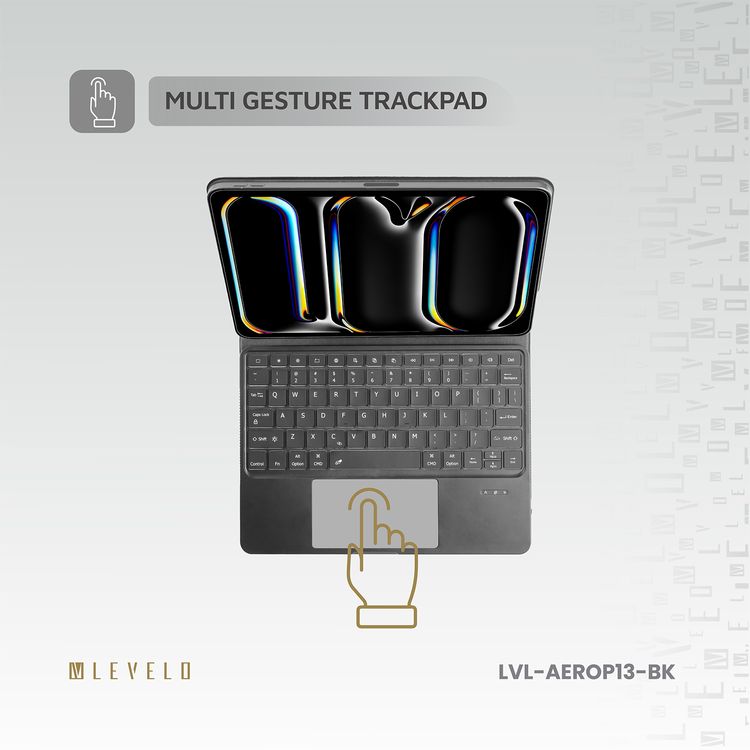 Levelo AeroBoard Pro Saffiano Leather Wireless Keyboard for iPad Pro 13" 2024, Stainless  Steel + Rubber Finish, 500mAh Battery Capacity, Type-C Charging Interface, Up to 320 Hours Working Time, 7 Color Light Modes - Black