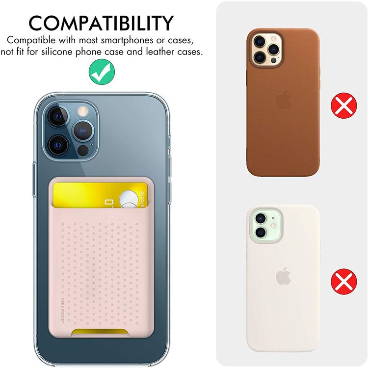 AhaStyle Silicone Card Holder for Smartphone, Phone Back Slot Silicone Wallet Pouch Card ID & Credit Card, Strong Adhesive, Slim Card Holder with iPhone/Android/Samsung Galaxy Pink