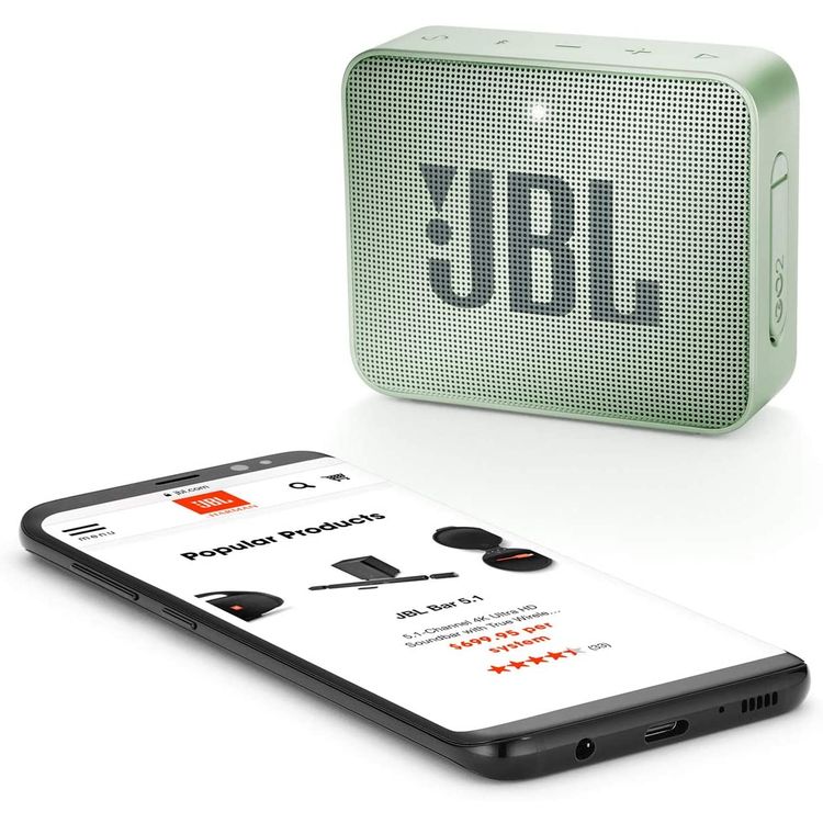 JBL GO 2 Portable Wireless Bluetooth Speaker, 5-hours Playtime, IP67 Waterproof Feature, Speaker Built-in Noise-Cancelling Speakerphone - Mint