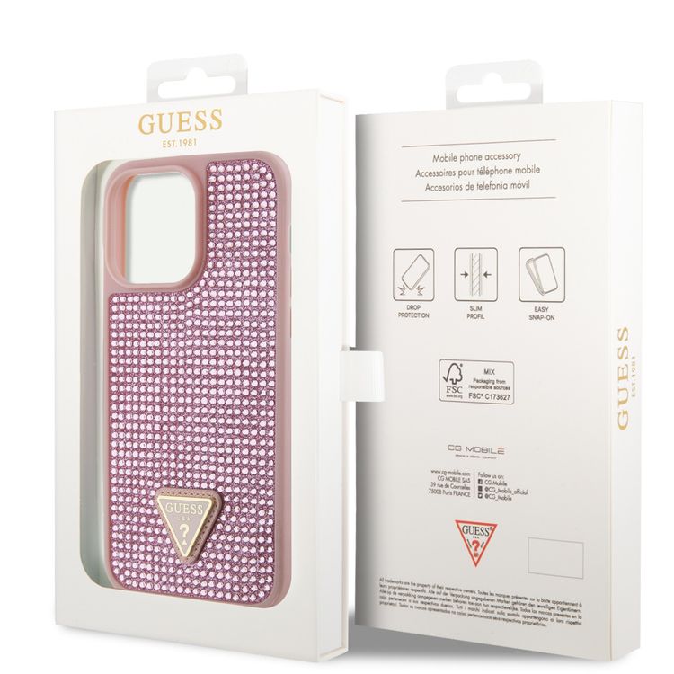 Guess Rhinestone Case with Triangle Logo  - Pink - iPhone 15 Pro Max