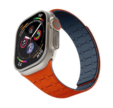 Levelo Royallink Silicone Watch Strap Dual-Color for Apple Watch 49/46mm, Hypoallergenic Material, Built-in 32 Magnets, Water Resistant and Sweat Proof, Strong Magnetic Attachment, Easy Snap-on - Orange / Blue