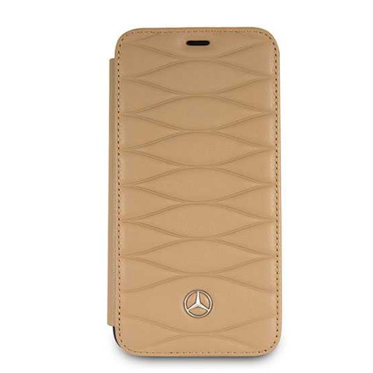 CG MOBILE Mercedes-Benz Pattern III Genuine Leather BookType Phone Case Compatible for iPhone X Officially Licensed - Light Brown