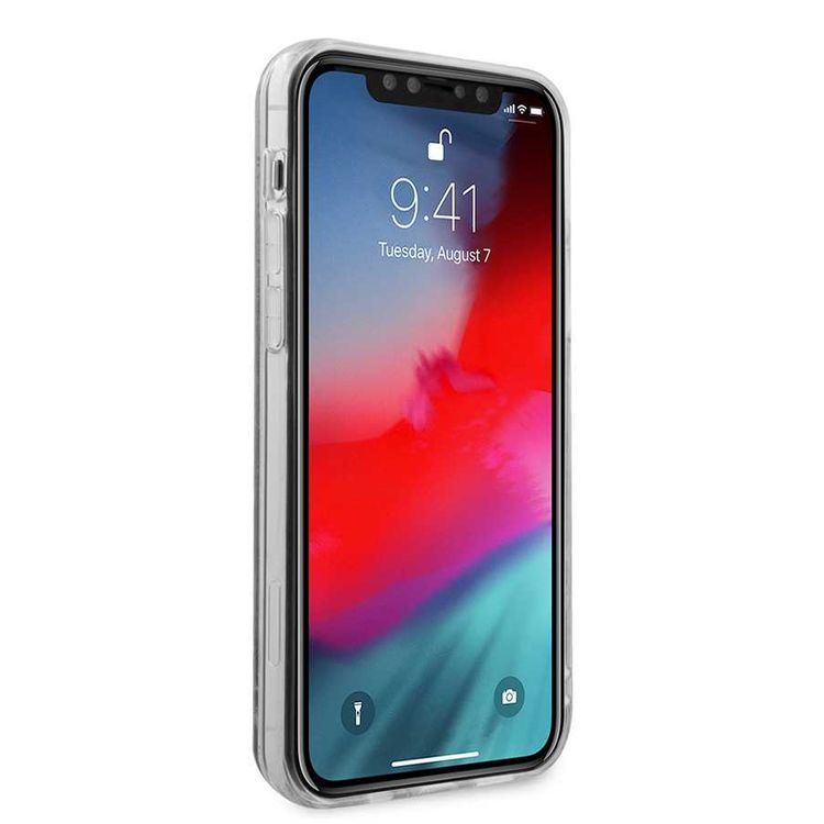 CG Mobile Karl Lagerfeld Liquid Glitter Case with Inner Ikonik Print Compatible for Apple iPhone 12 / 12 Pro (6.1") Shock & Scratch Resistant, Easy Access to All Ports, Drop Protection Back Cover Suitable with Wireless Chargers Officially Licensed - Silver