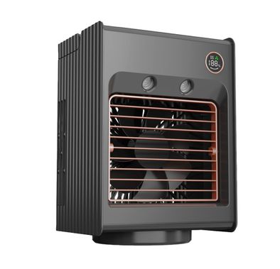 Porodo Lifestyle Air & Mist Portable Cooling Fan with Night Light and Oscillation, 4000mAh Battery Capacity,  Digital Display, Compact & Portable, Dual Mist Outlet, Type-C Charging Port, Ice Cube Tray Included - Gray 
