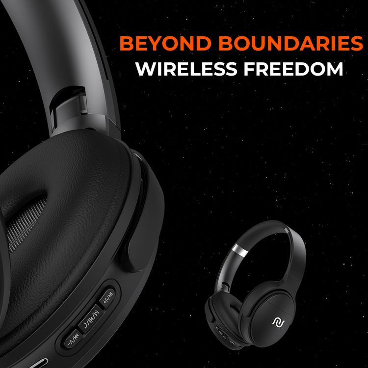 Porodo Soundtec Limited Wireless Headphones with AUX & Bluetooth Connections, Built-in Micro SD Slot & Microphone, Up to 10 Hours Working Time, 250mAh Battery Capacity, Control Buttons, Two-Device Connection - Black