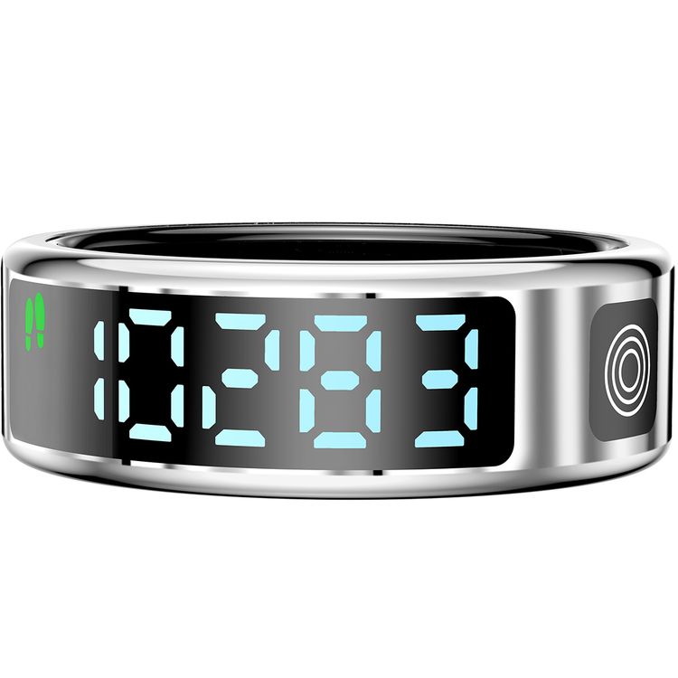 Porodo FitSync Smart Ring with Digital Display with Touch Scroll Function in Large Size 10, Up to 4 Days Active Use Time, 96KB Ram & 128KB ROM, Camera Gesture Control, Activity Tracking & 128 Sport Modes - Silver