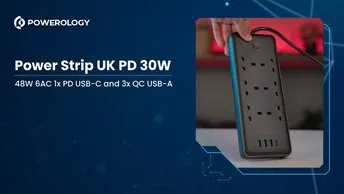 Powerology 6 AC Multi-Port Power Strip 48W in UAE | Fireproof Material, Surge Protection - Black | (PWPS48WBK)