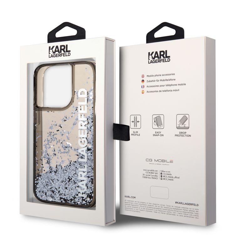 Karl Lagerfeld Liquid Glitter Elong Silicone Case Protector Compatible with iPhone 14 Pro - Black