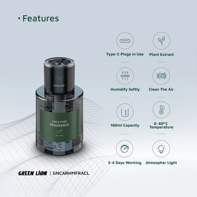Green Lion Car and Home Fragrance, Clean The Air, 3-4 Days Working, Use in Car Cup Holder & Interior Space, Clean