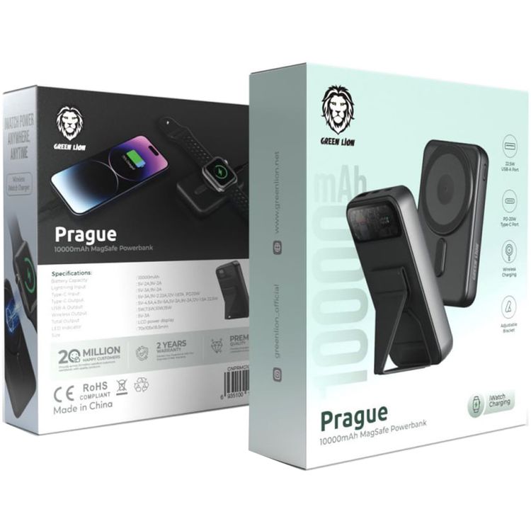 Green Lion براغ 10000 مللي أمبير MagSafe 20W توصيل الطاقة، iWatch والشحن اللاسلكي، بنك طاقة قابل للتعديل مع حامل