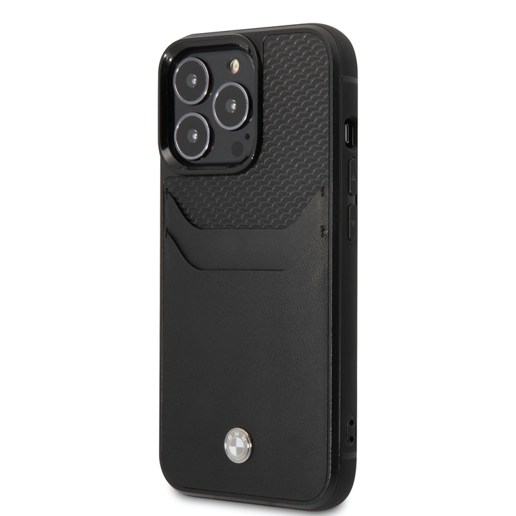 BMW Signature Collection Genuine Leather Case With Cardslot Embossed Pattern - iPhone 14 Pro Max - Black