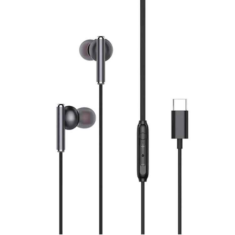 Pawa Chords In-Ear Edition with Type-C Connector, 1.2m Cable Length, 10dB Speaker Sensitivity, Voice & Call Support, Volume Control, Premium Design, Lightweight & Compact - Black