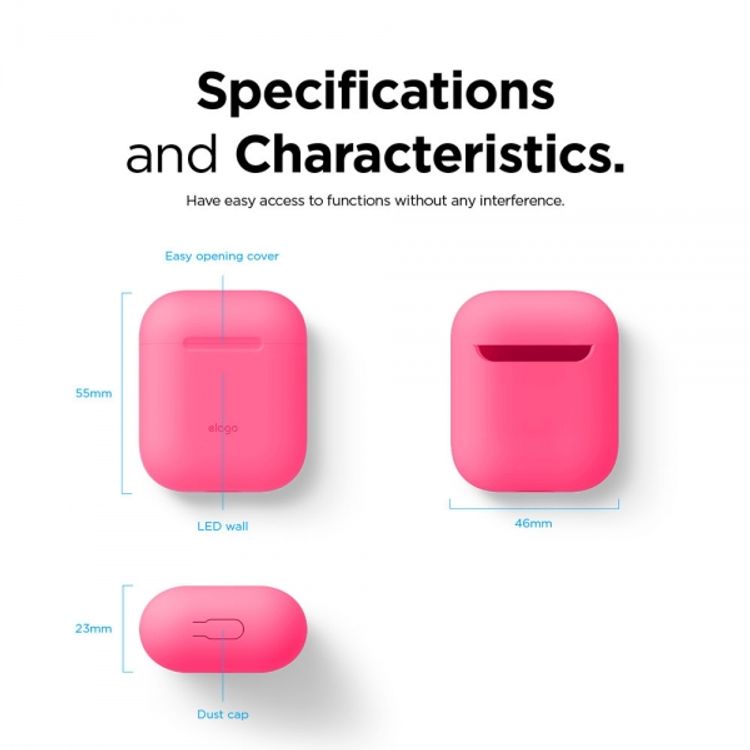 Elago Basic Skinny Case for Apple AirPods 1&2 Generation, Upgraded Premium Silicone, Front LED Visible, Dustproof Protective Cover, Compatibility With Wireless Chargers Neon Hot Pink