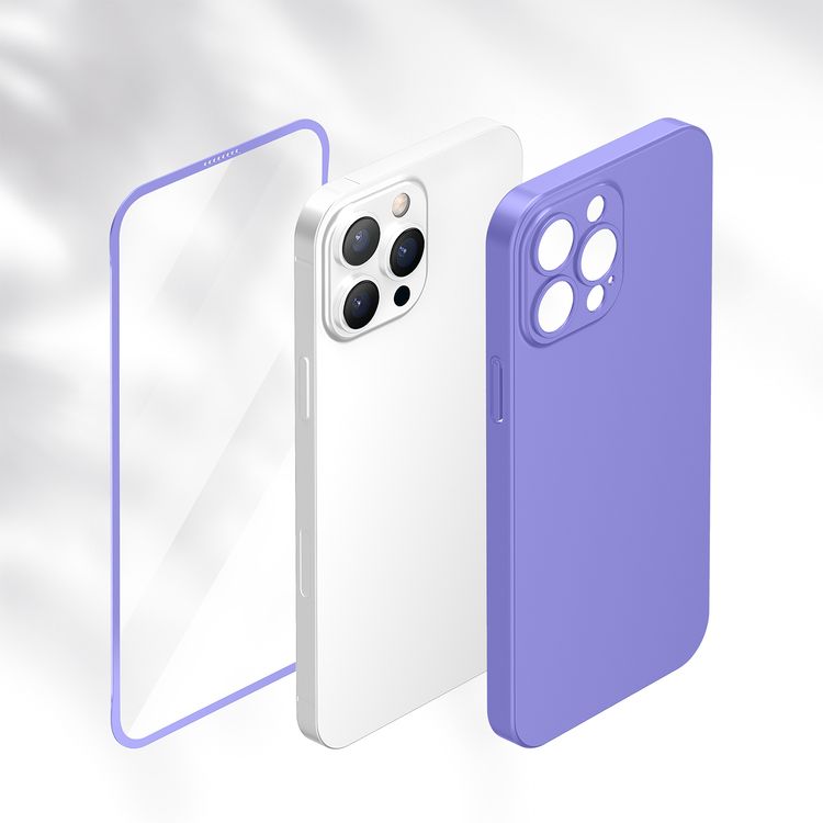 Green Lion Carsaca Plus 2-in-1 Protection Pack with Case & Clear Screen Protector for iPhone 13 Pro Max, Anti-Fingerprint, PC Material, 360° Protection, Anti-Scratch - Light Blue