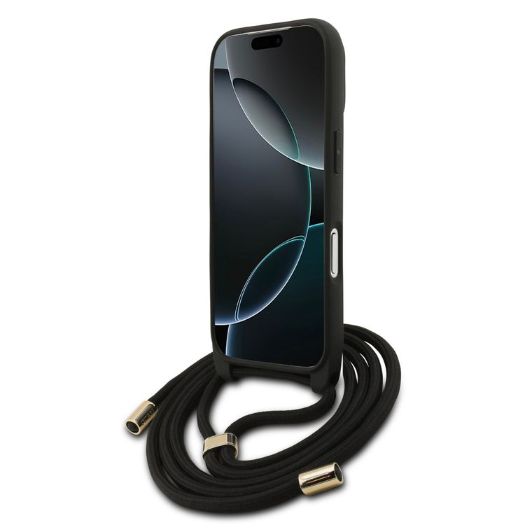 حافظة Guess 4G من الجلد الصناعي بشعار 4G كبير وحزام كتف لجهاز iPhone 17 Pro، حماية ضد الصدمات، تصميم نحيف وخفيف الوزن، سهل التركيب، قبضة مريحة، تعبئة مستدامة - لون أسود