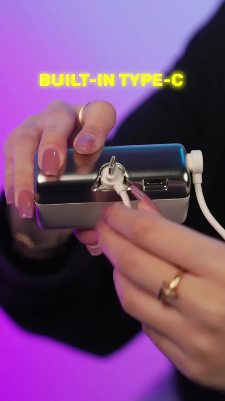 Porodo Pocket Volt 10000mAh Power Bank with Built-in Type-C Connector, 22.5W Power Delivery, 20W Max Lightning Output, Fast Charging Support, Compact Design, 15W Total Output