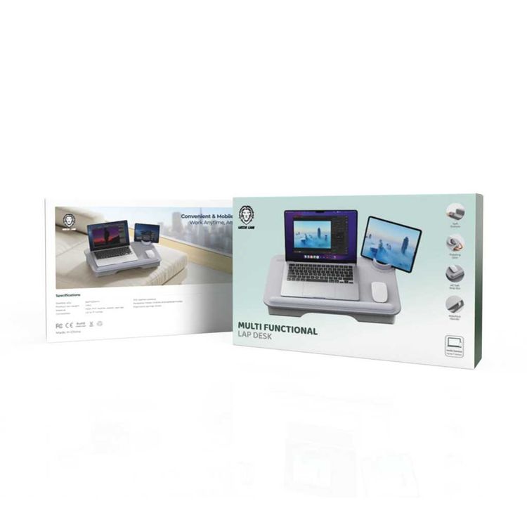 Green Lion Multi-Functional Cushioned Lap Desk with Up to 17" Device Compatibility, Attached Handle, Rotatable Mobile & Tablet Holder - Gray