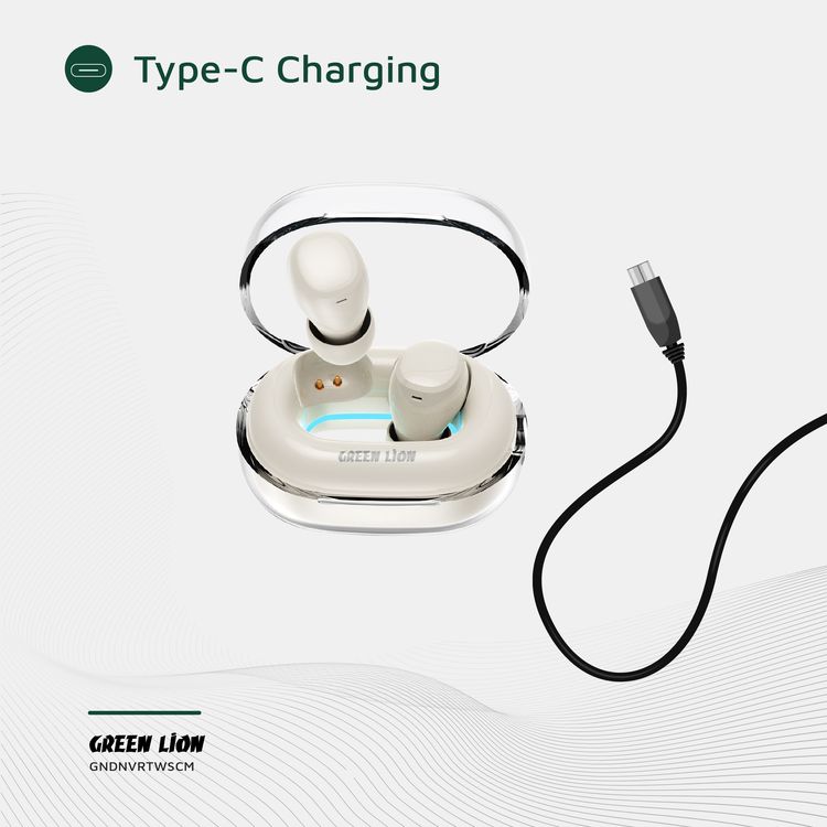 Green Lion Denver True Wireless Earbuds with IPX4 Waterproof, Voice Assistant, In-ear Comfort, Dual-Mic, Touch Control, 3 Hours Playtime - Cream
