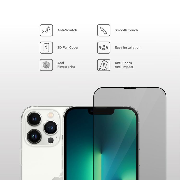 واقي شاشة Liberty Guard 3D بحواف دائرية من السيليكون الأسود لهاتف iPhone 13 Pro Max، مضاد للصدمات والتأثير - أسود