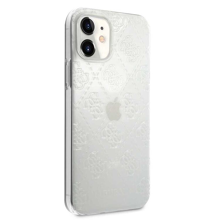 CG Mobile Guess PC/TPU 4G Pattern Hard Phone Case Compatible for iPhone 12 Mini (5.4") Shock Resistant Mobile Case Officially Licensed - Transparent