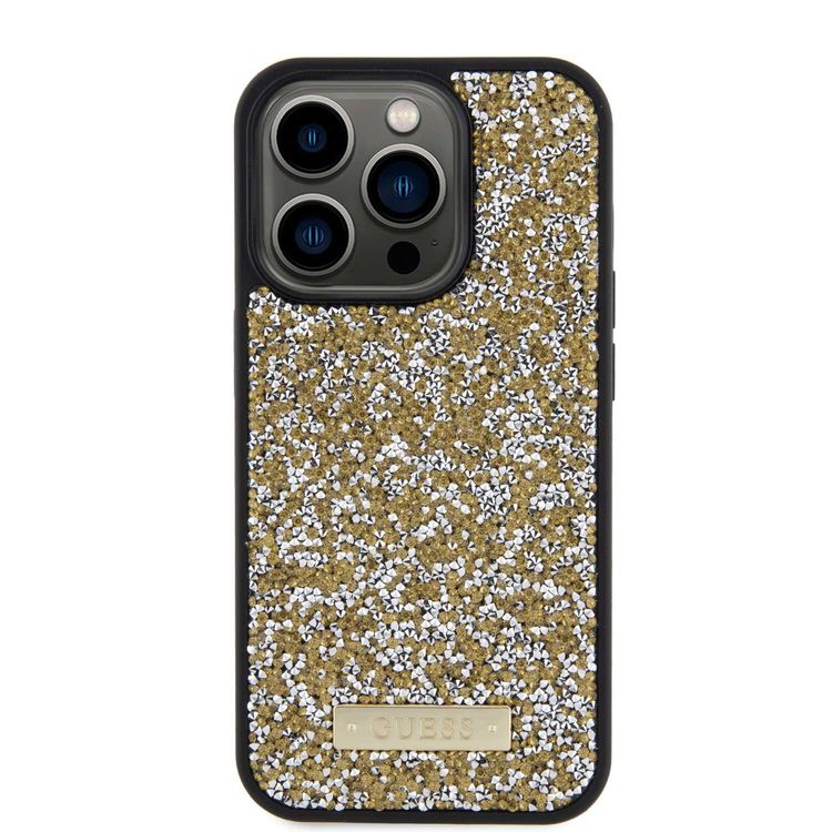 Guess Rhinestone Case with Metal Logo - Yellow - iPhone 15 Pro