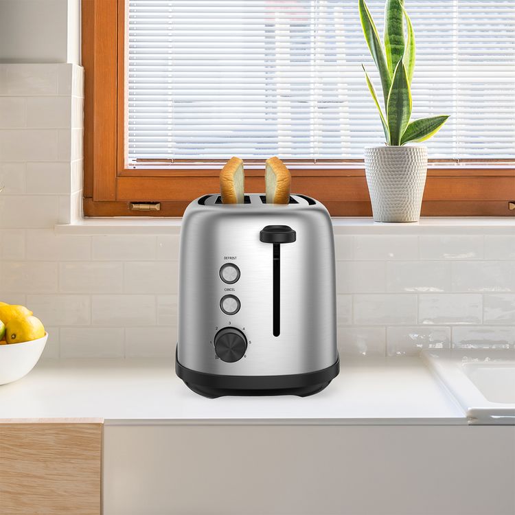 Porodo Lifestyle Golden Brown Toaster with Defrost Function, 6 Browning Options, 750W Power, Aluminum & ABS Material, Breadcrumbs Tray - Black