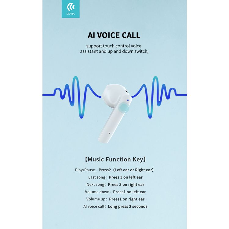 Devia 351075-WH Joy A10 Series TWS Wireless Earphone Bluetooth Version V5.1 - White