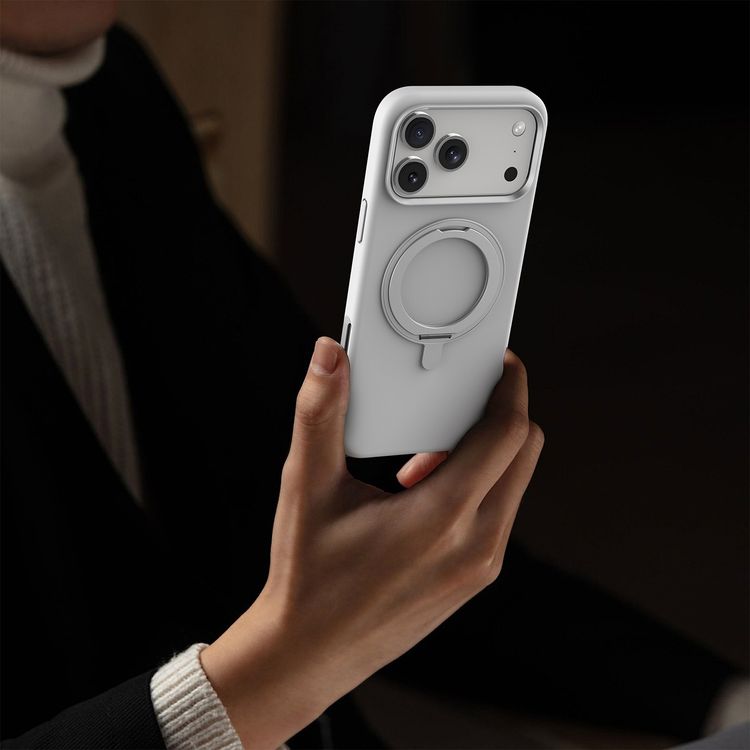 Levelo Iris Pro MagSafe Liquid Silicone Case with Built-in 360° Kickstand for iPhone 17 Pro, Metal Accents, Shock-Resistant Bumper, Aluminum Alloy Frame for Camera & Buttons, Drop-Tested, Strong Magnets, Premium Silicone Grip - Silver