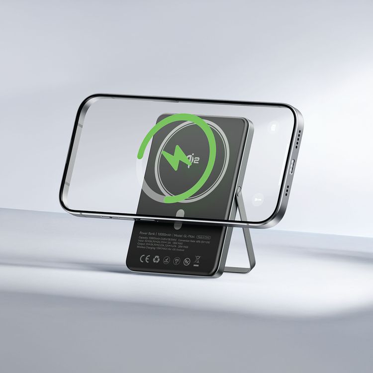 Green Lion Vista 10000mAh with Magsafe Compatible, PD20W Output, Flight Approved, Foldable Stand, Real-Time TFT Display, Built-in Kickstand - Black