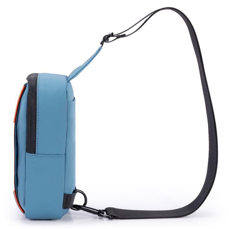 Porodo Lifestyle Sling Bag with Adjustable Shoulder Strap, Durable Material, Smooth Zipper, Type-C Charging Port, PD 20W, Water Resistant - Black / Blue
