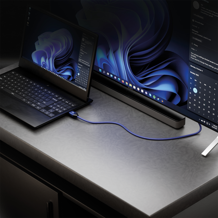 كابل باورولوجي HDMI إلى HDMI بدقة 8K مضفر، طول 3 متر، دقة 10K، موصل مطلي بالذهب 24K، محمول وخفيف الوزن - أزرق داكن