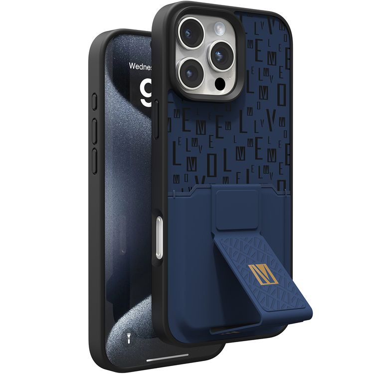 حافظة Levelo Morphix Gripstand مع حامل بطاقات لهاتف iPhone 16 Pro Max، حامل بطاقات مدمج، زوايا مقاومة للصدمات، ملمس نحيف بدون غطاء، حافة كاميرا مرتفعة، مادة فائقة المتانة - أزرق