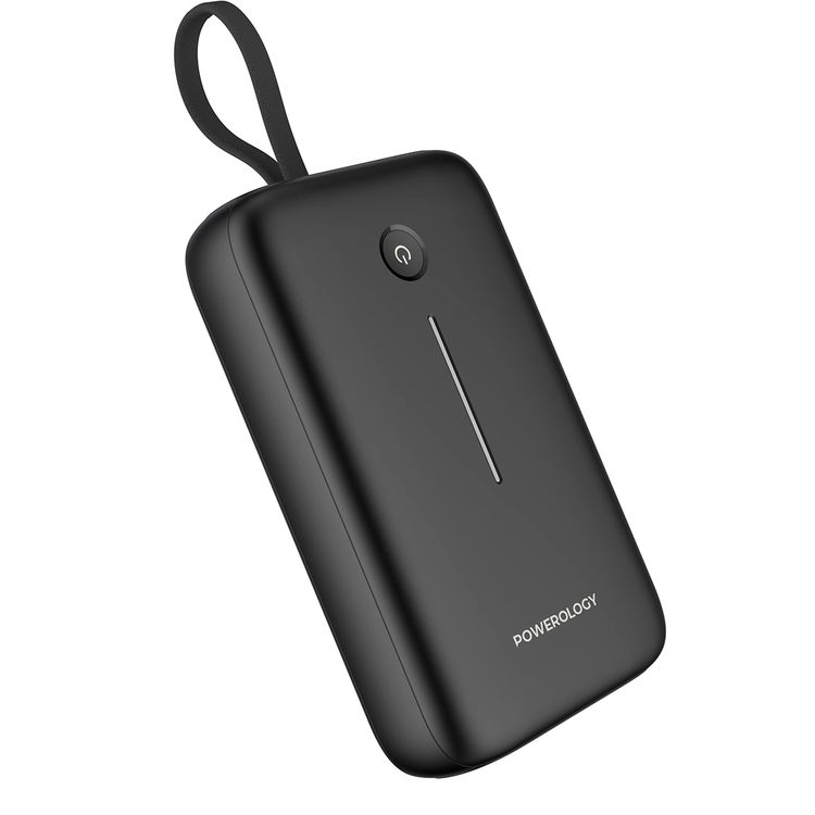 Powerology 20000mAh Power Bank with Detachable USB-C Wire, 30W Power Delivery, 3-Device Charging, Long Time Standby, Universal Phone Compatibility, Built-in Safeguards - Black