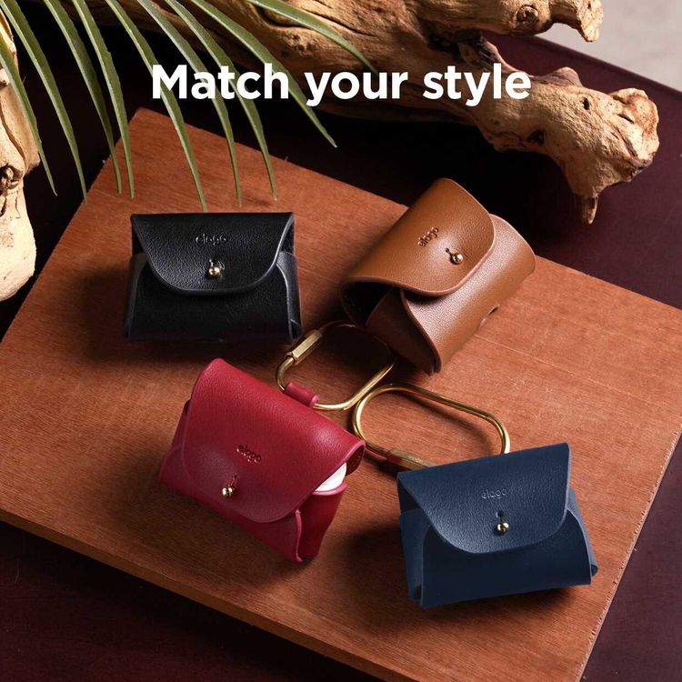 Elago Genuine Leather Case Compatible w/ Apple Airpods Pro, Vintage Design, Supports Wireless Charging, Brass Ring Holder, Anti-Slip, Shock Proof, Bring as Keychain - Jean Indigo