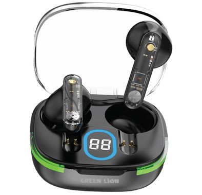 Green Lion Vegas True Wireless Earbuds with Breathing Lights, IPX4 Waterproof Level, Digital Display, HiFi Sound, Dual-Mic, Touch Control, 4 Hours Playtime - Black