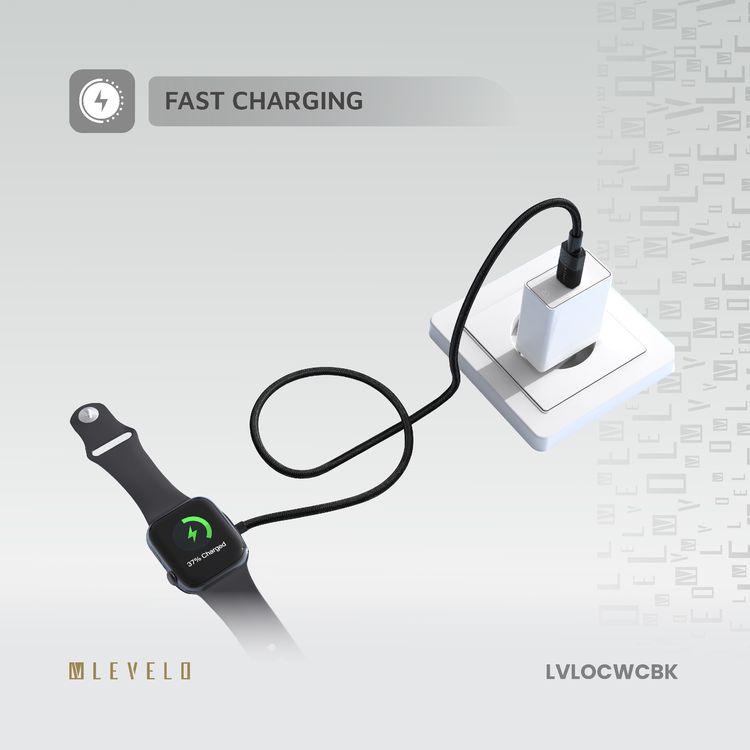 Levelo Otto Type-C Apple Watch Wireless Charger Cable, Fast Charging, Tangle Free, Aluminum Alloy & Plastic Shell Material, 1.2m Cable Length - Black