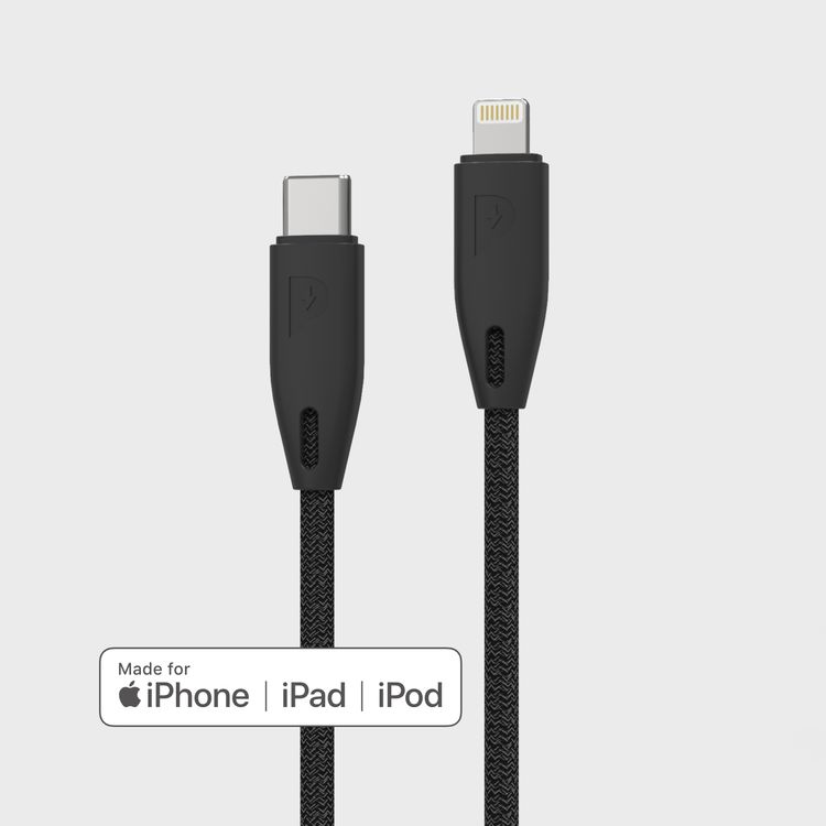 Powerology Fast Charging Cable, [MFi Certified] USB C to Lightning Braided Fast PD Charge 2 meter / 6.6 feet with iPhone 12 Pro Max/12 Mini/12, 11 Pro Max/11 Pro/11, XS Max/XS/XR/X, 8 Plus/8 (Black)