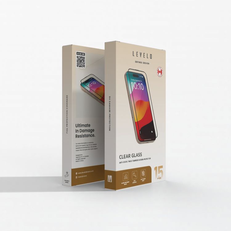 Levelo Twice-Tempered Clear Screen Protector for iPhone 15 Pro, Anti-Fingerprint, Full Protection Coverage, Anti-Scratch, Explosion-Proof Design, Anti-Static - Black