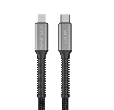 Powerology USB4 Braided USB-C to USB-C Cable, PD 240W, E-Marker Optimized Power Flow, 40Gbps Data Transfer, 1.5m Cable, Up to 8k Video Output, Powerful Laptop Charging, Aluminum Alloy Shell, High-Speed Charging Cable - Black