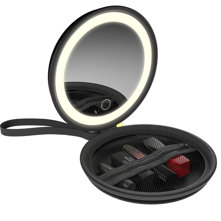 Green Lion Mini Makeup Pouch with Built-in Organizer, Up to 4 Hours Working Time, Adjustable Brightness, 800mAh Battery Capacity, 36 LED Beads, LED Mirror -  Black