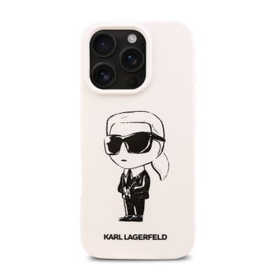 Karl Lagerfeld TPU Silicone Hard Case with ikonik Graffiti Logo for iPhone 16 Pro Max, Durable Material, Comfortable and Secure Grip, Lightweight and Slim - White