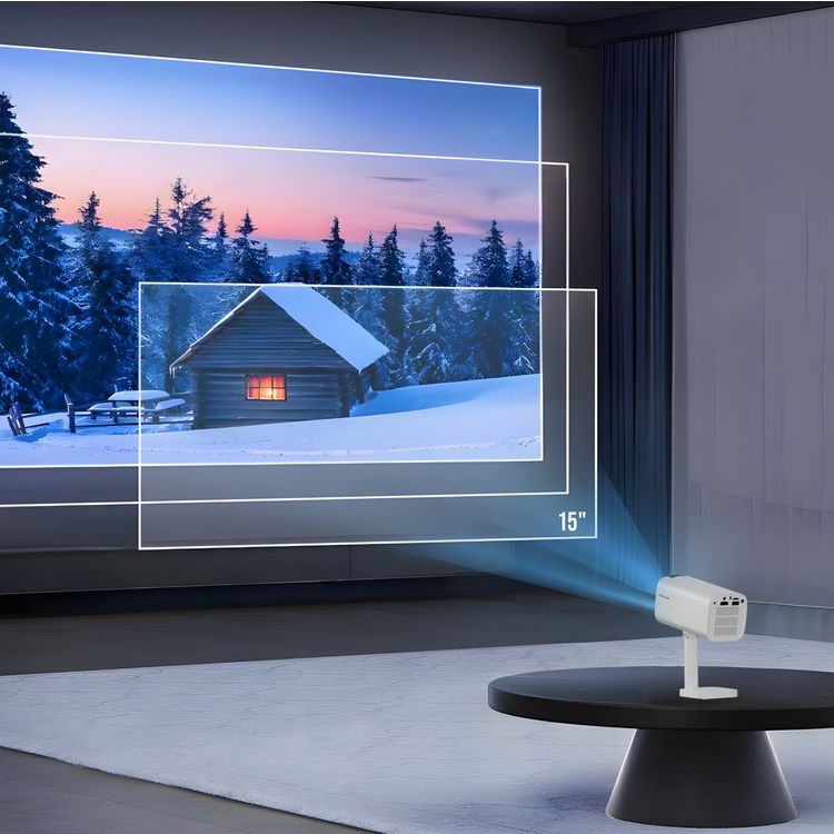 Green Lion Nova جهاز عرض محمول ذكي مزود بسماعة مدمجة بقوة 3 واط، وزاوية ميلان وموقف 180°، واتصال سلس، أندرويد 12، تصحيح الانحراف التلقائي، حلقة تركيز دوارة بسهولة، سطوع بقوة 100 لومن ANSI، جهاز تحكم عن بعد، إصدار Bluetooth 5.0، تصميم سهل الحمل، يصل إلى شاشة عرض بحجم 128 بوصة - أبيض