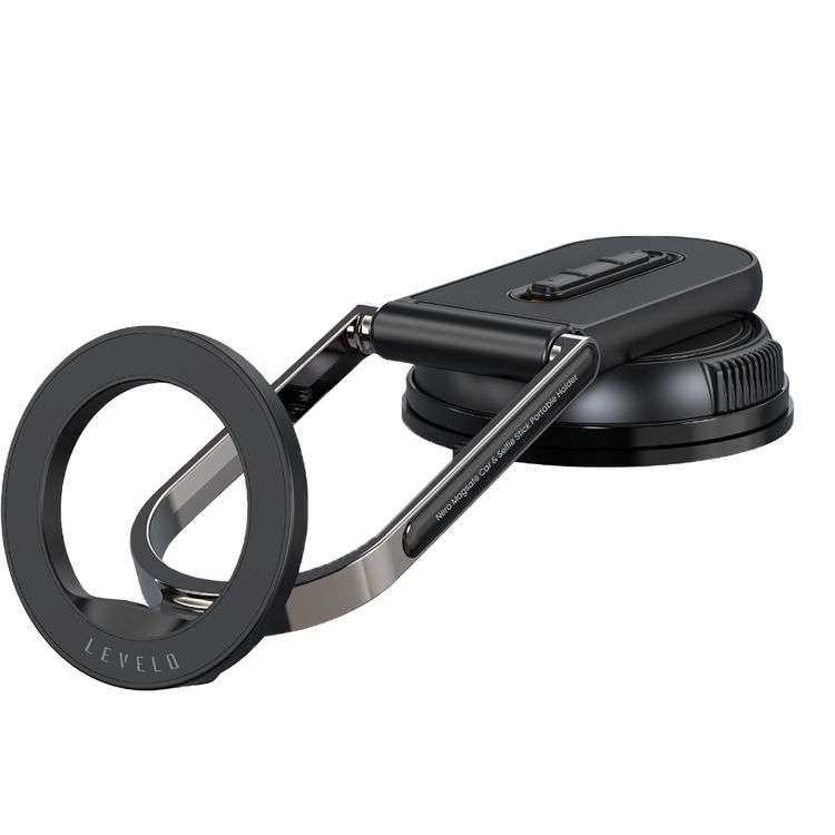 Levelo Nero MagSafe Car Holder & Selfie Stick with Foldable Design, N52 Magnet, Adjustable Angle, Strong Suction Type, Universal Compatibility - Black