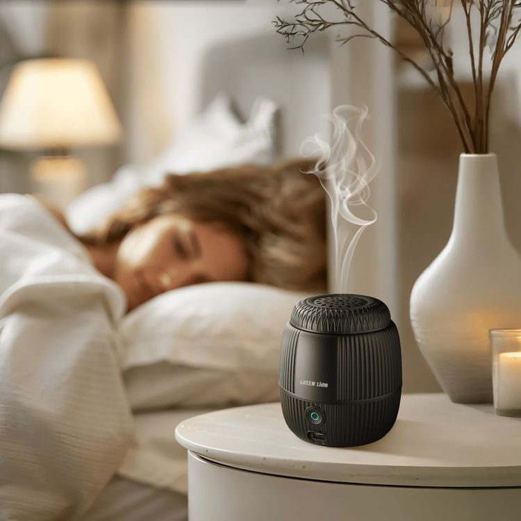 Green Lion Diwan Bakhour Burner with LED Indicator, 120 Seconds Single Burning Time, Up to 10 Burning Cycles Per Charge, Wide Area Coverage, Aesthetic Appearance, Safe & Non-Toxic, Auto-Off Function - Black