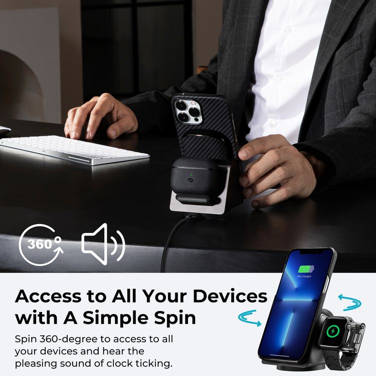 PITAKA MagEZ Slider + Power Dongle 3 in 1 Wireless Charger - Black