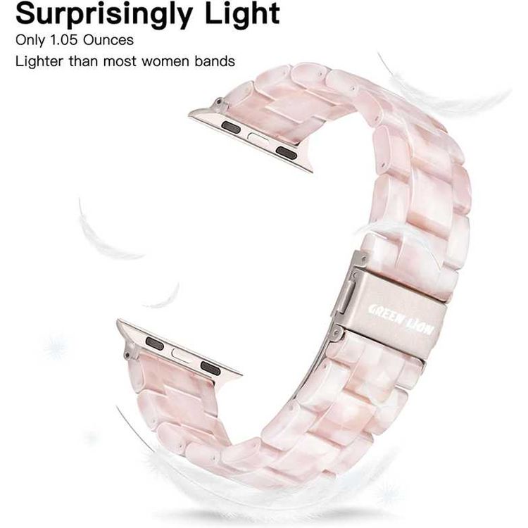 Green Lion Marble Watch Strap for Apple Watch 42/44/45/49mm, Double-lock Folding Buckle, Water Resistant, Easy Installation, Stainless Steel Connector - Pink