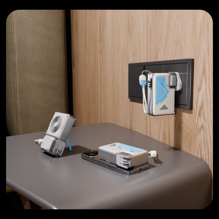 باورولوجي باور بانك 10000mAh مغ سيف مع شاحن حائط مدمج، تسليم طاقة 35 واط، شحن لأربع أجهزة، مخرج لاسلكي 15 واط، كابل USB-C إلى USB-C مدمج - أبيض