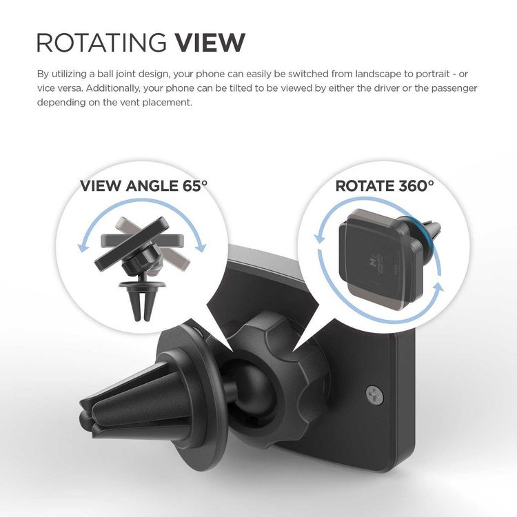 Elago Magnetic Car Mount Plus, Designed to Last and Protect your Phone, Remote Holder Mount, Solid Construction, 65° arc Rotating View, Stronger Pull, Designed to Protect - Black